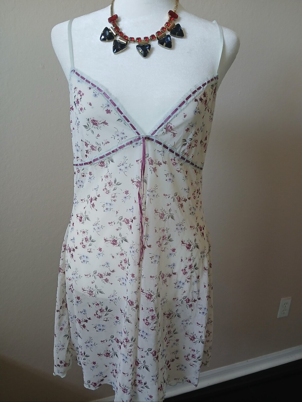 H&M Cream Slip Nightdress with Mauve Floral Print
